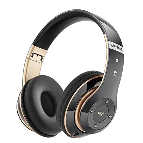 Falebare Bluetooth Headphones Over Ear, 6S Wireless Headphones Wired with 6 EQ Modes, 40 Hours Playtime Foldable HiFi Stereo Headset with Microphone, FM/TF for Cellphone/PC/Work (Black & Gold)
